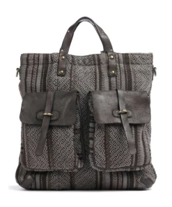 Campomaggi Backpack bag cotton, grained cow leather dark grey New