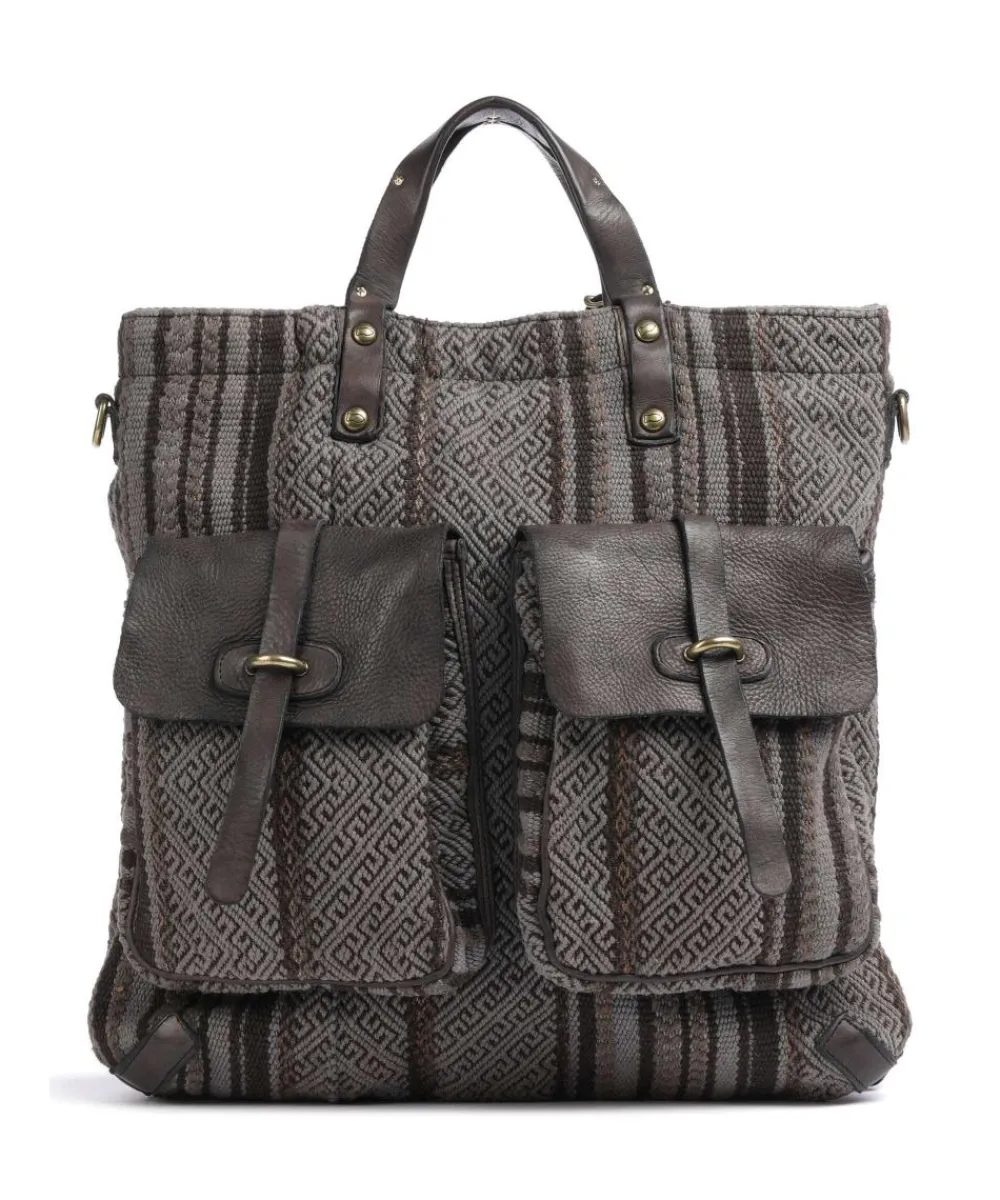 Campomaggi Backpack bag cotton, grained cow leather dark grey New
