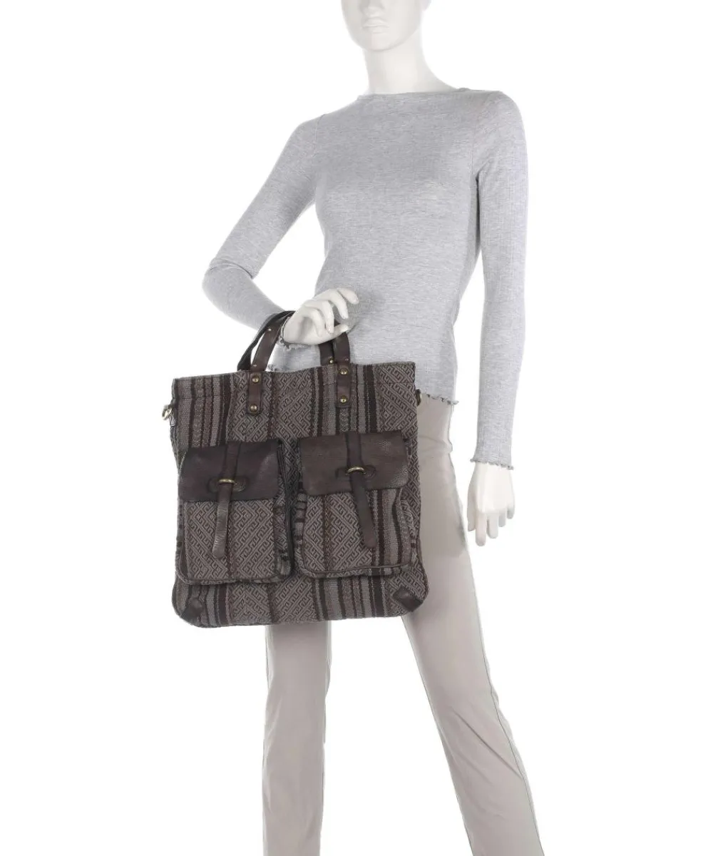 Campomaggi Backpack bag cotton, grained cow leather dark grey New