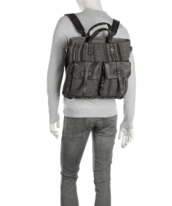 Campomaggi Backpack bag cotton, grained cow leather dark grey New