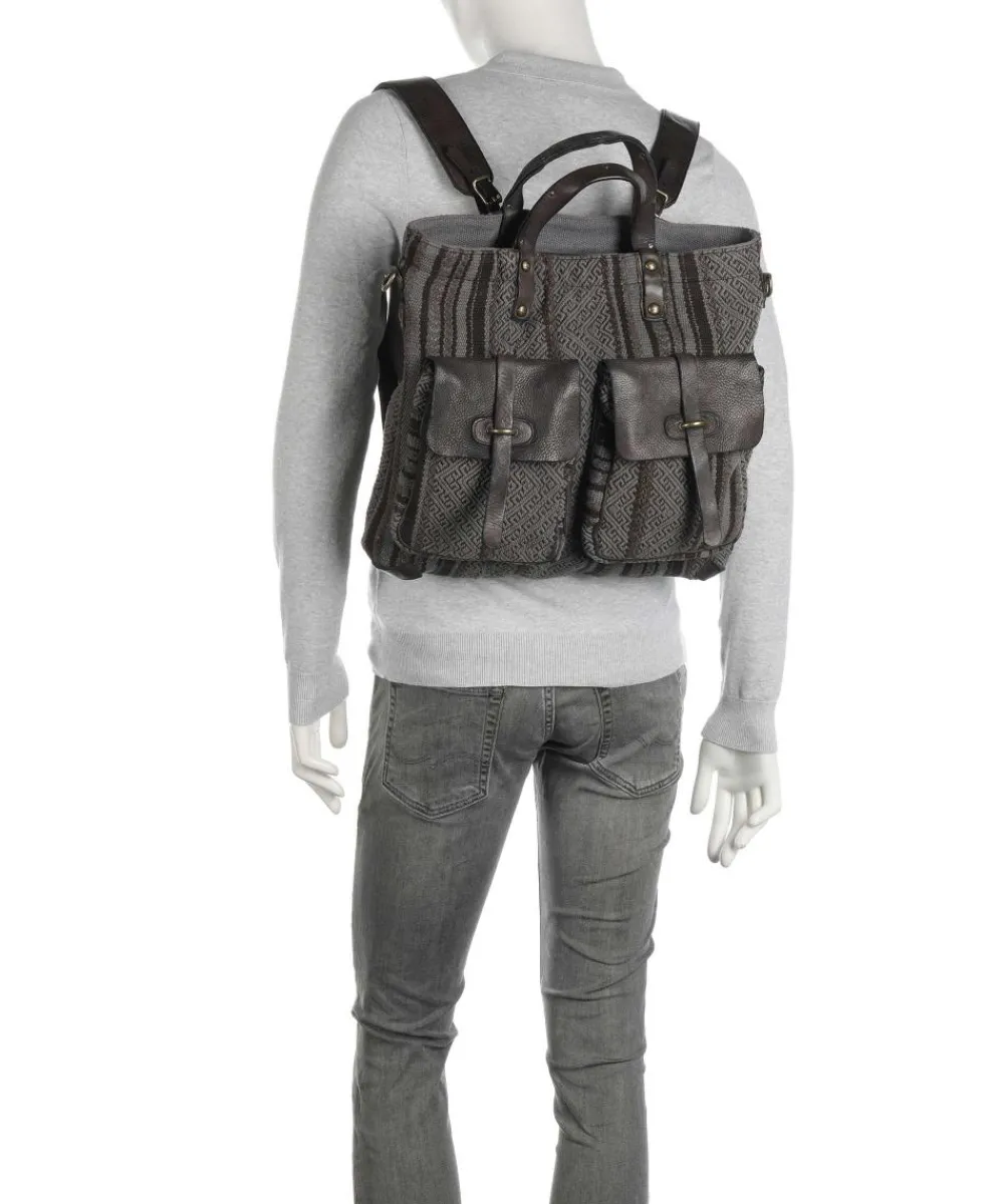 Campomaggi Backpack bag cotton, grained cow leather dark grey New