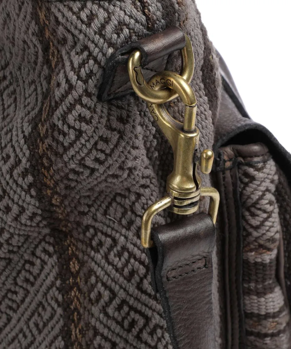 Campomaggi Backpack bag cotton, grained cow leather dark grey New
