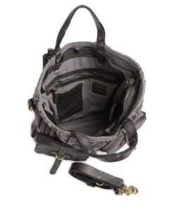 Campomaggi Backpack bag cotton, grained cow leather dark grey New