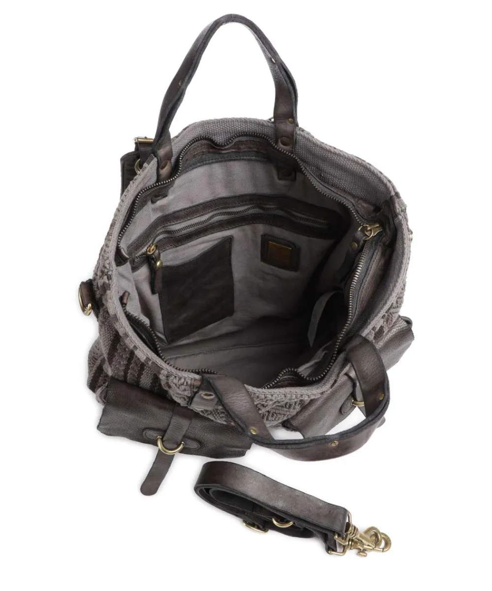 Campomaggi Backpack bag cotton, grained cow leather dark grey New