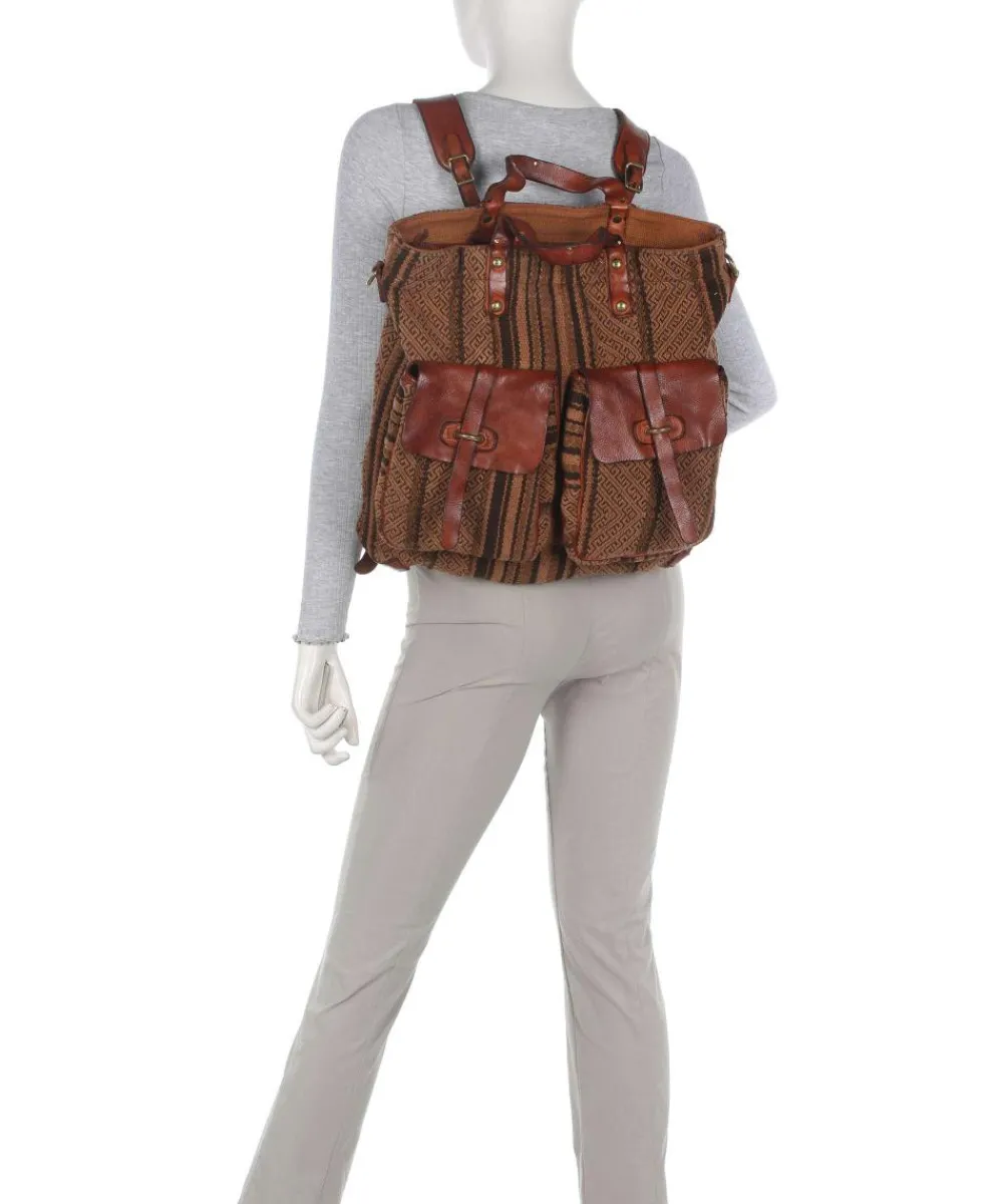 Backpack bag cotton, grained cow leather Backpack-Bags|Daypacks