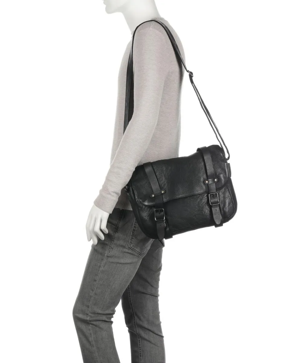 Aunts & Uncles Barbershop Anchor Messenger bag grained leather black Hot