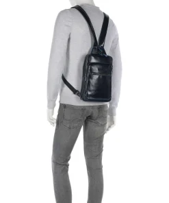 Piquadro Blue Square Sling bag fine grain cow leather navy Online