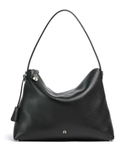 AIGNER Delia L Hobo bag grained cow leather black Sale