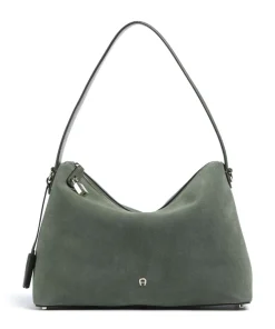 AIGNER Delia M Hobo bag brushed leather dark green Best