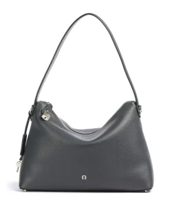 AIGNER Delia M Hobo bag grained cow leather dark grey Hot