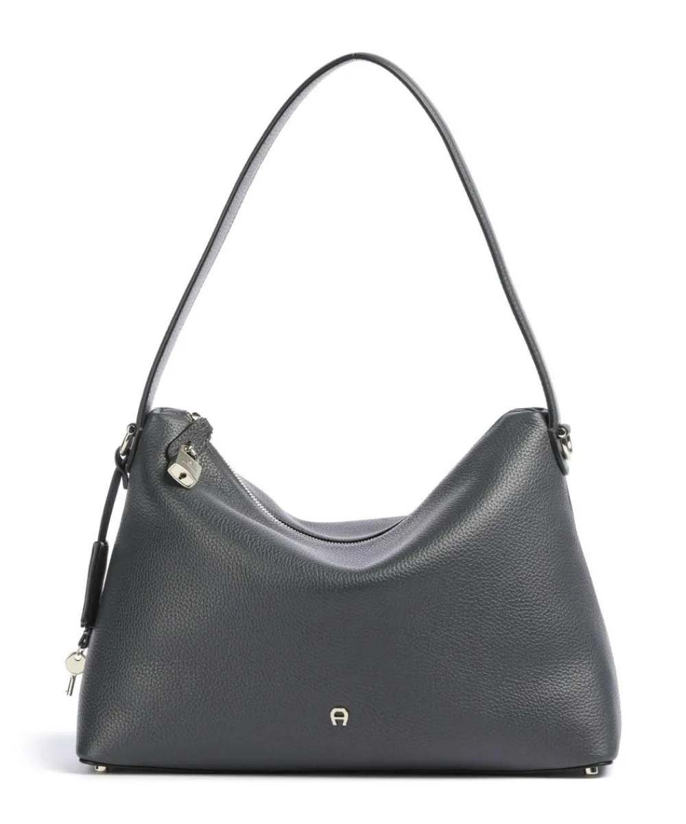 AIGNER Delia M Hobo bag grained cow leather dark grey Hot