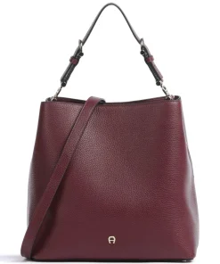 AIGNER Delia M Hobo bag grained cow leather wine Hot
