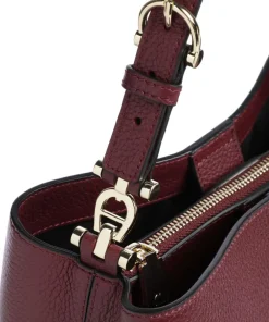AIGNER Delia M Hobo bag grained cow leather wine Hot