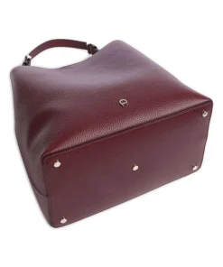 AIGNER Delia M Hobo bag grained cow leather wine Hot