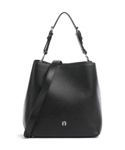 AIGNER Delia S Bucket bag grained cow leather black Clearance