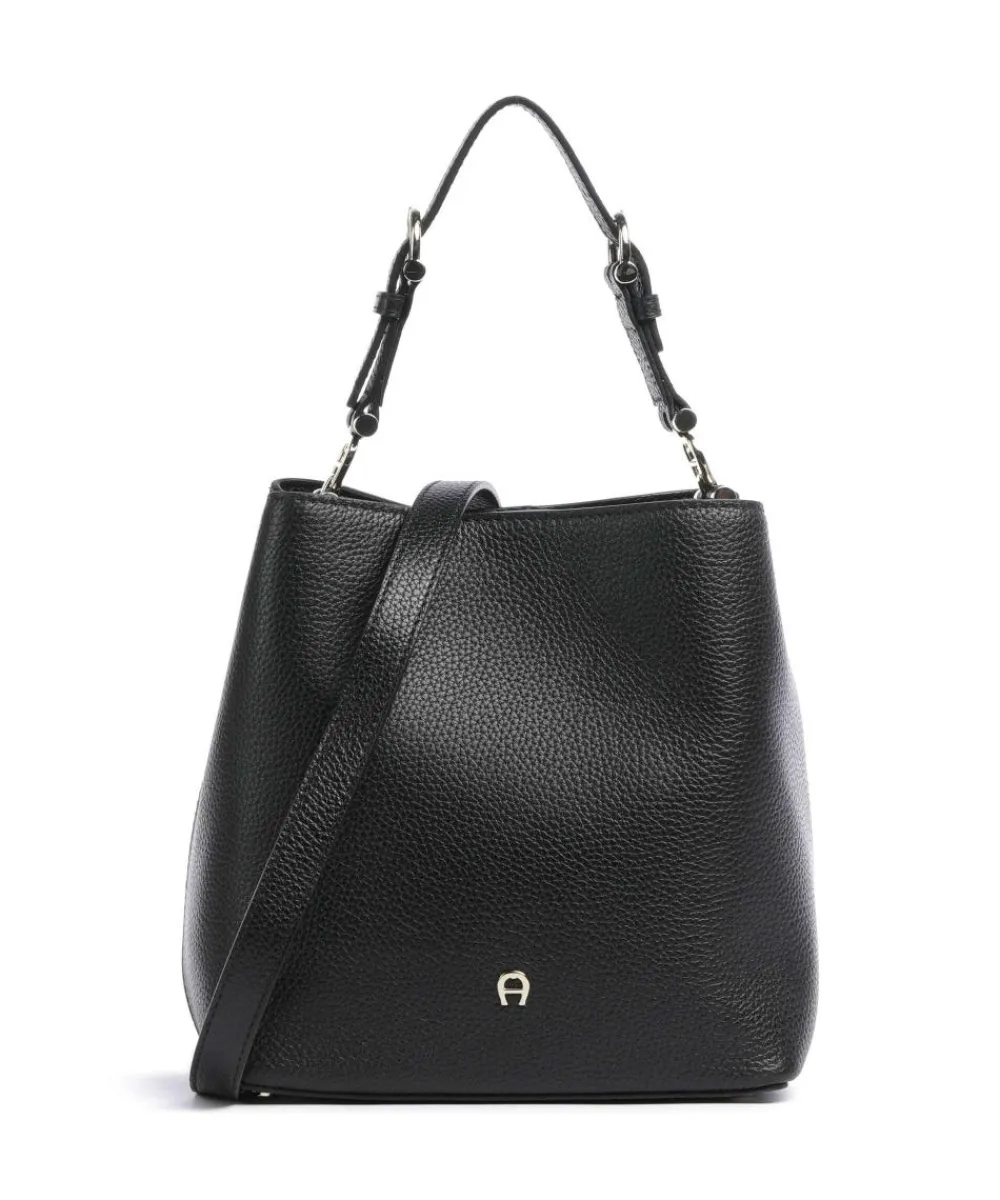 AIGNER Delia S Bucket bag grained cow leather black Clearance
