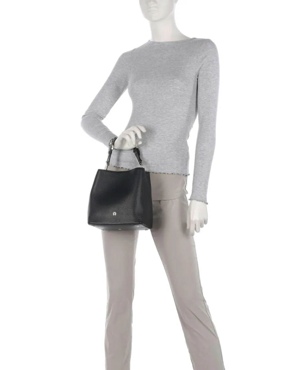 AIGNER Delia S Bucket bag grained cow leather black Clearance