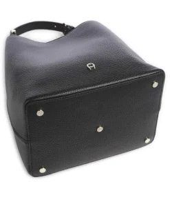 AIGNER Delia S Bucket bag grained cow leather black Clearance