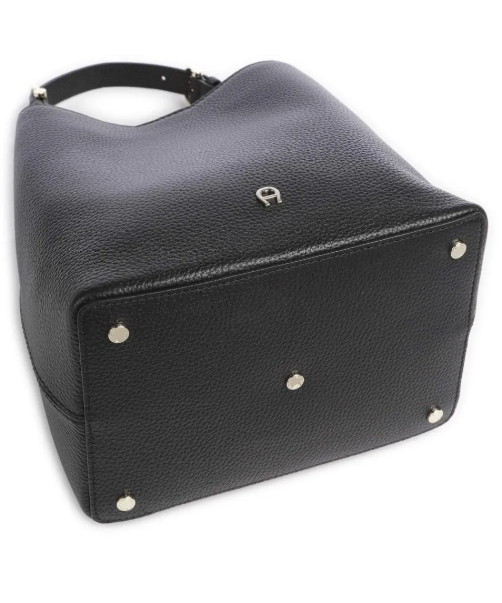 AIGNER Delia S Bucket bag grained cow leather black Clearance