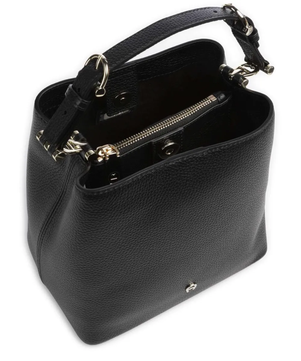 AIGNER Delia S Bucket bag grained cow leather black Clearance