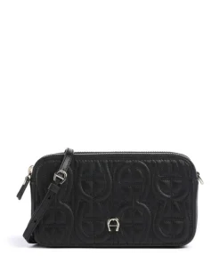 AIGNER Diadora Phone bag embossed leather black Discount