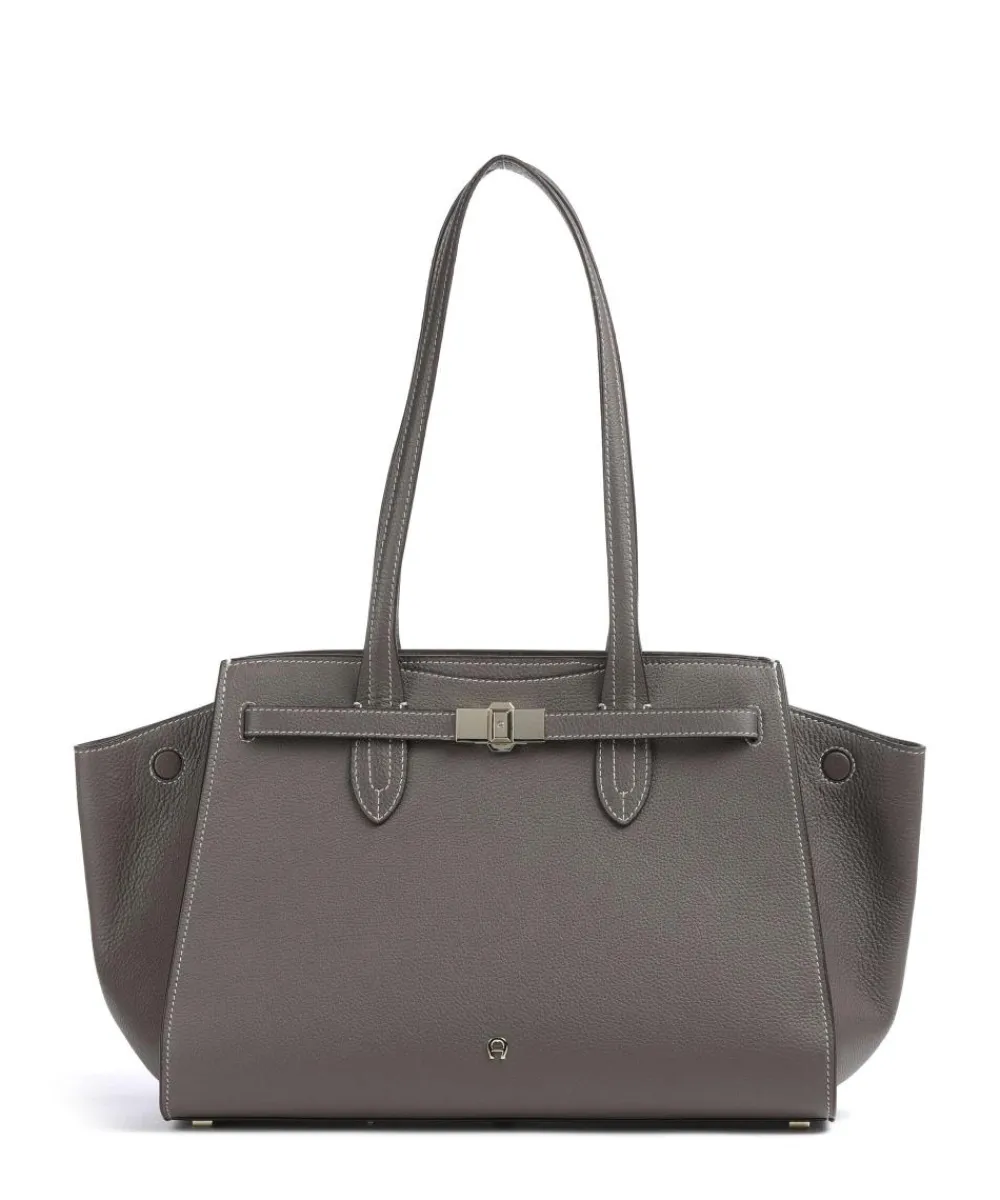 AIGNER Farah L Tote bag grained cow leather dark grey Discount