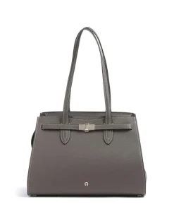 AIGNER Farah L Tote bag grained cow leather dark grey Discount