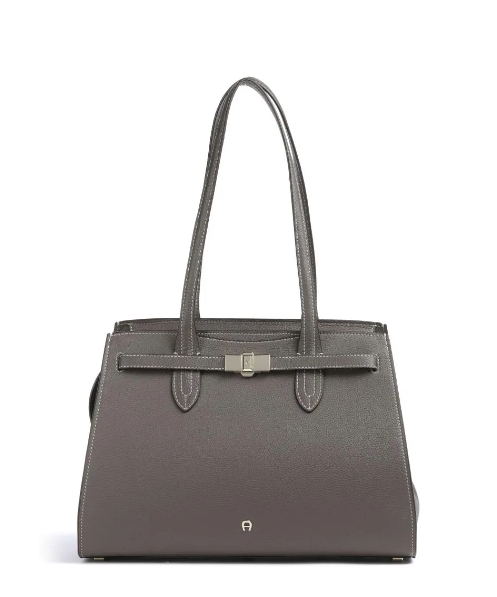 AIGNER Farah L Tote bag grained cow leather dark grey Discount