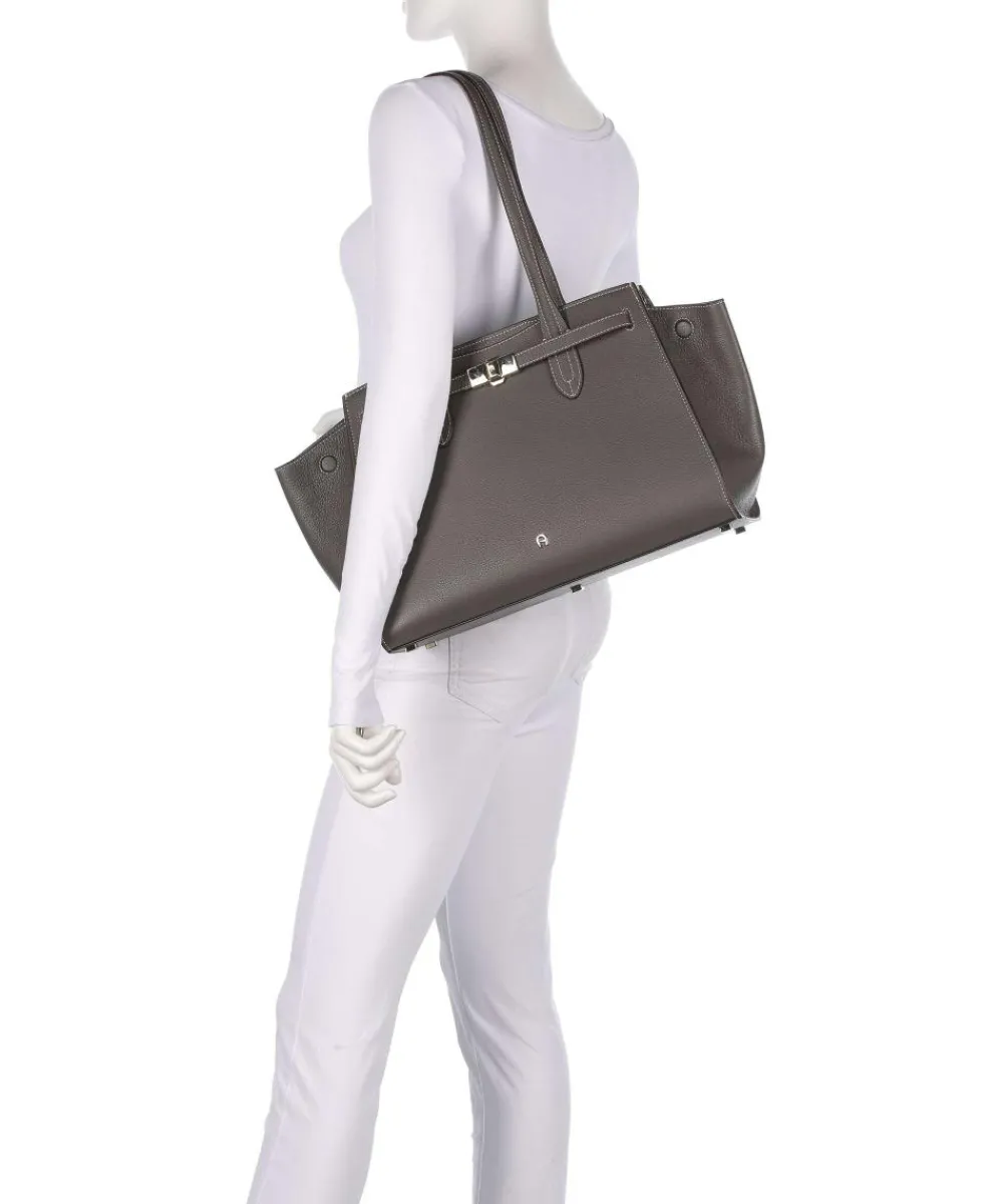AIGNER Farah L Tote bag grained cow leather dark grey Discount