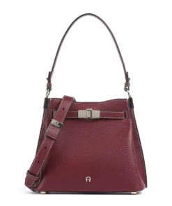 AIGNER Farah M Hobo bag grained cow leather wine Hot