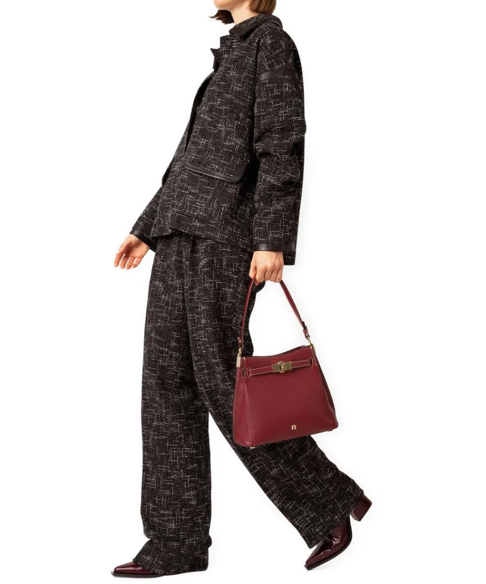 AIGNER Farah M Hobo bag grained cow leather wine Hot