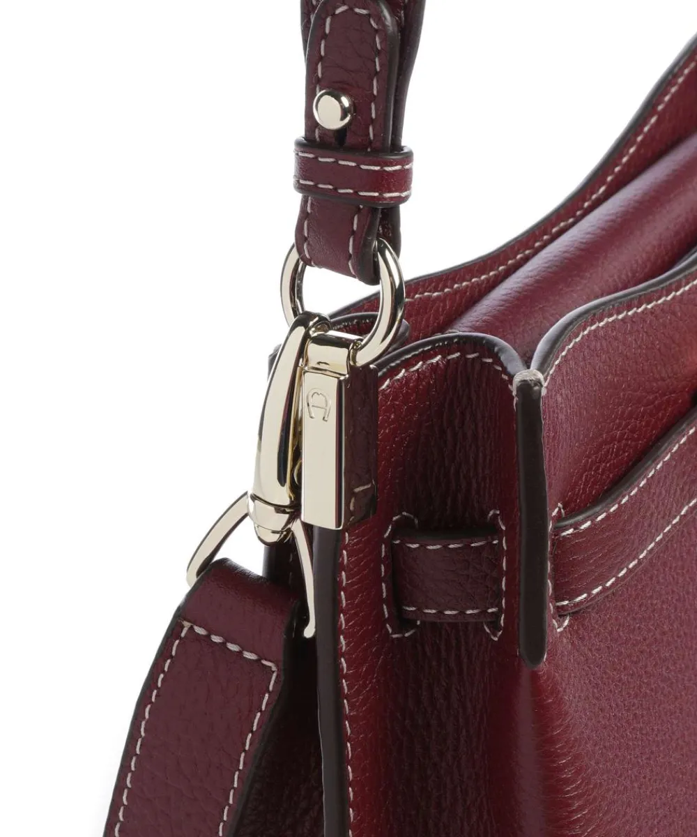 AIGNER Farah M Hobo bag grained cow leather wine Hot