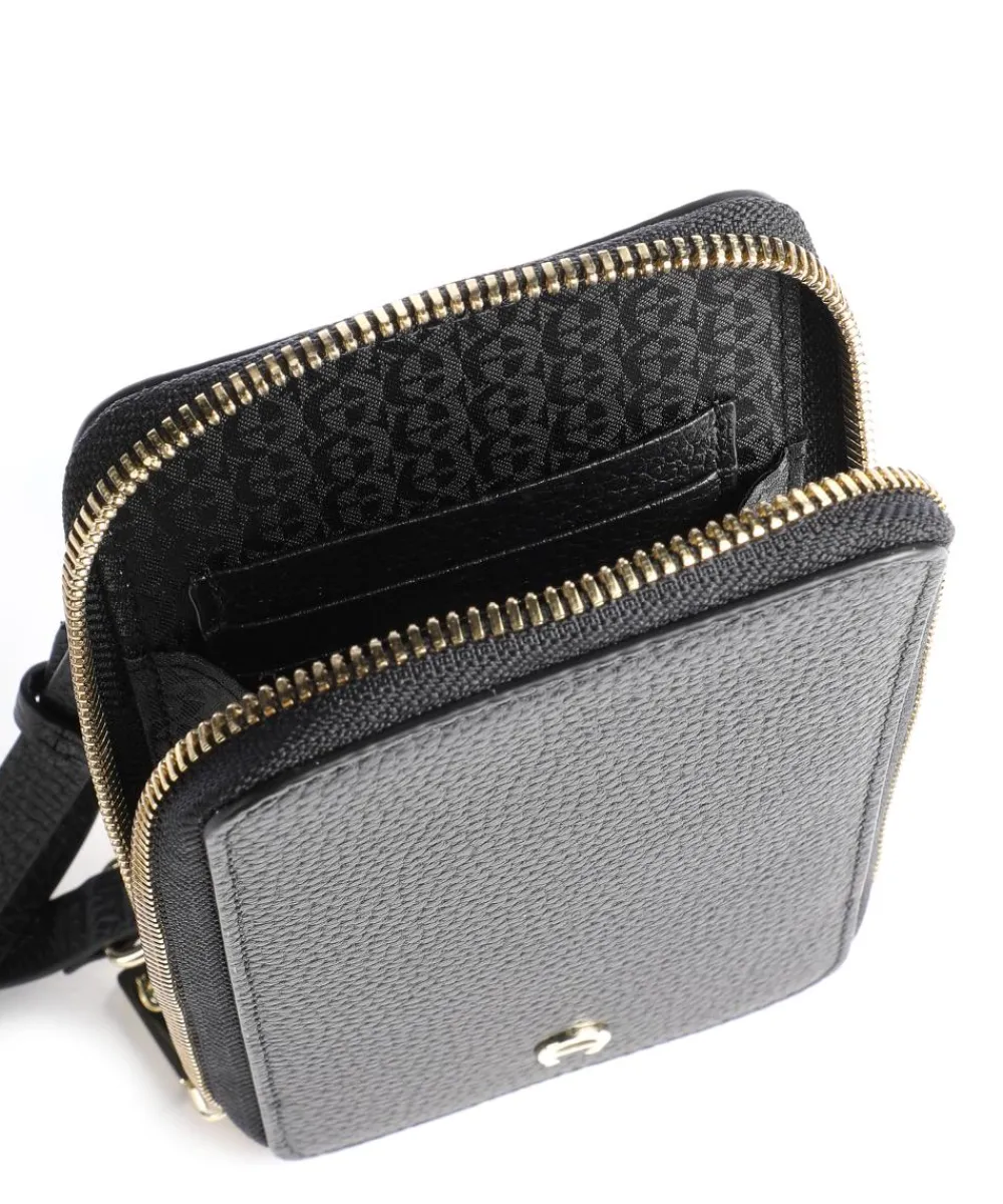 AIGNER Fashion Phone bag grained leather black Outlet