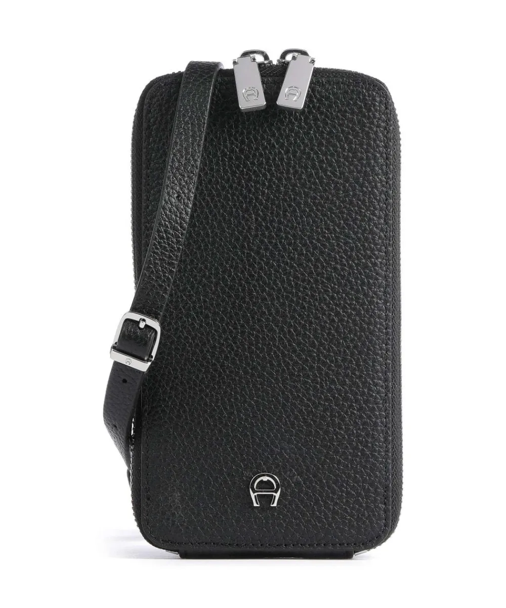 AIGNER Fashion Phone bag grained leather black Clearance