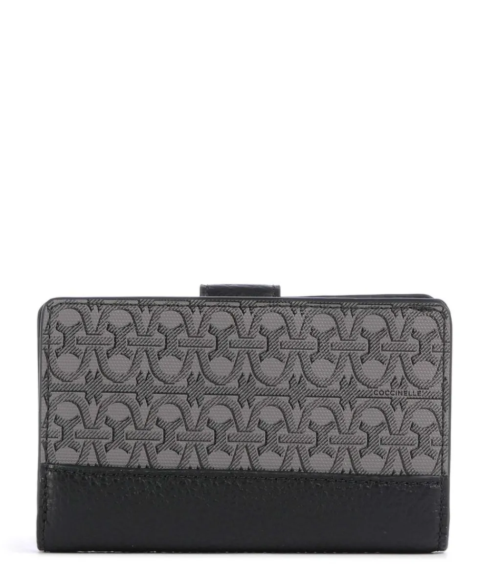 Coccinelle Metallic Monogram Wallet canvas, grained leather grey/black Discount