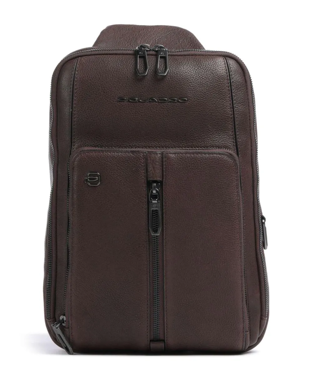 Piquadro Wollem Sling bag 10″ grained cow leather dark brown Clearance