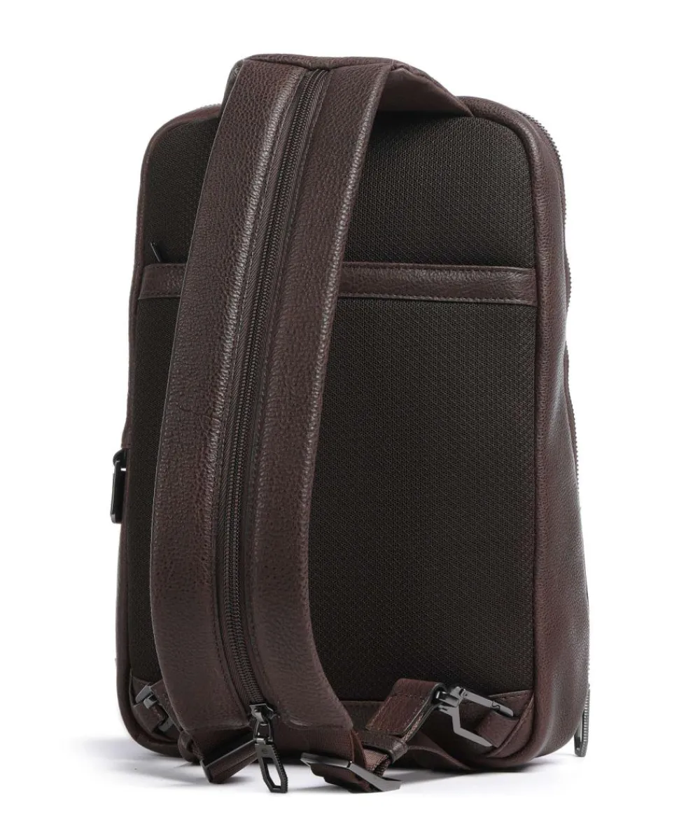 Piquadro Wollem Sling bag 10″ grained cow leather dark brown Clearance