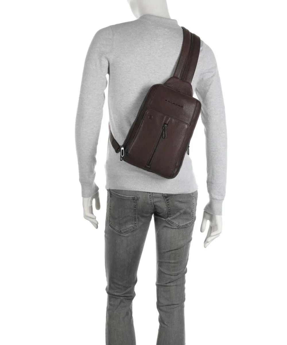 Piquadro Wollem Sling bag 10″ grained cow leather dark brown Clearance