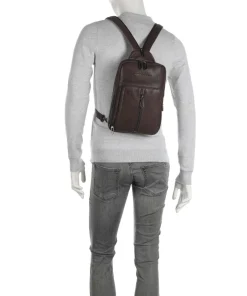 Piquadro Wollem Sling bag 10″ grained cow leather dark brown Clearance