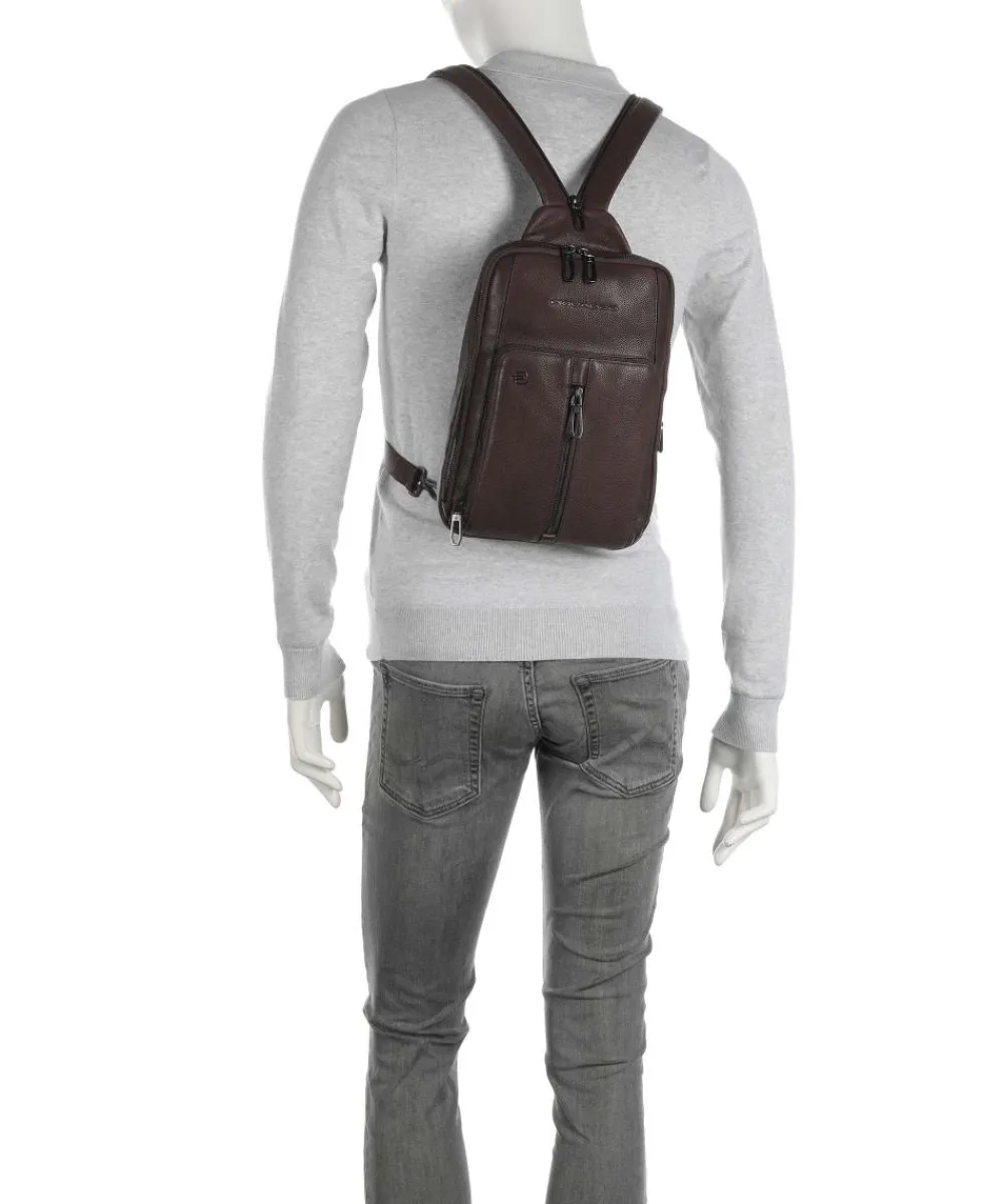 Piquadro Wollem Sling bag 10″ grained cow leather dark brown Clearance