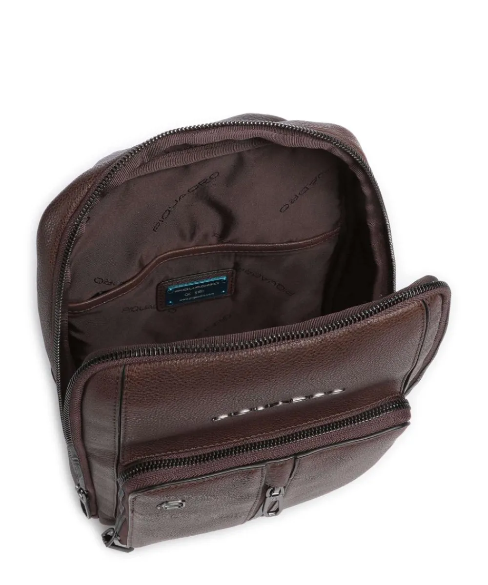 Piquadro Wollem Sling bag 10″ grained cow leather dark brown Clearance