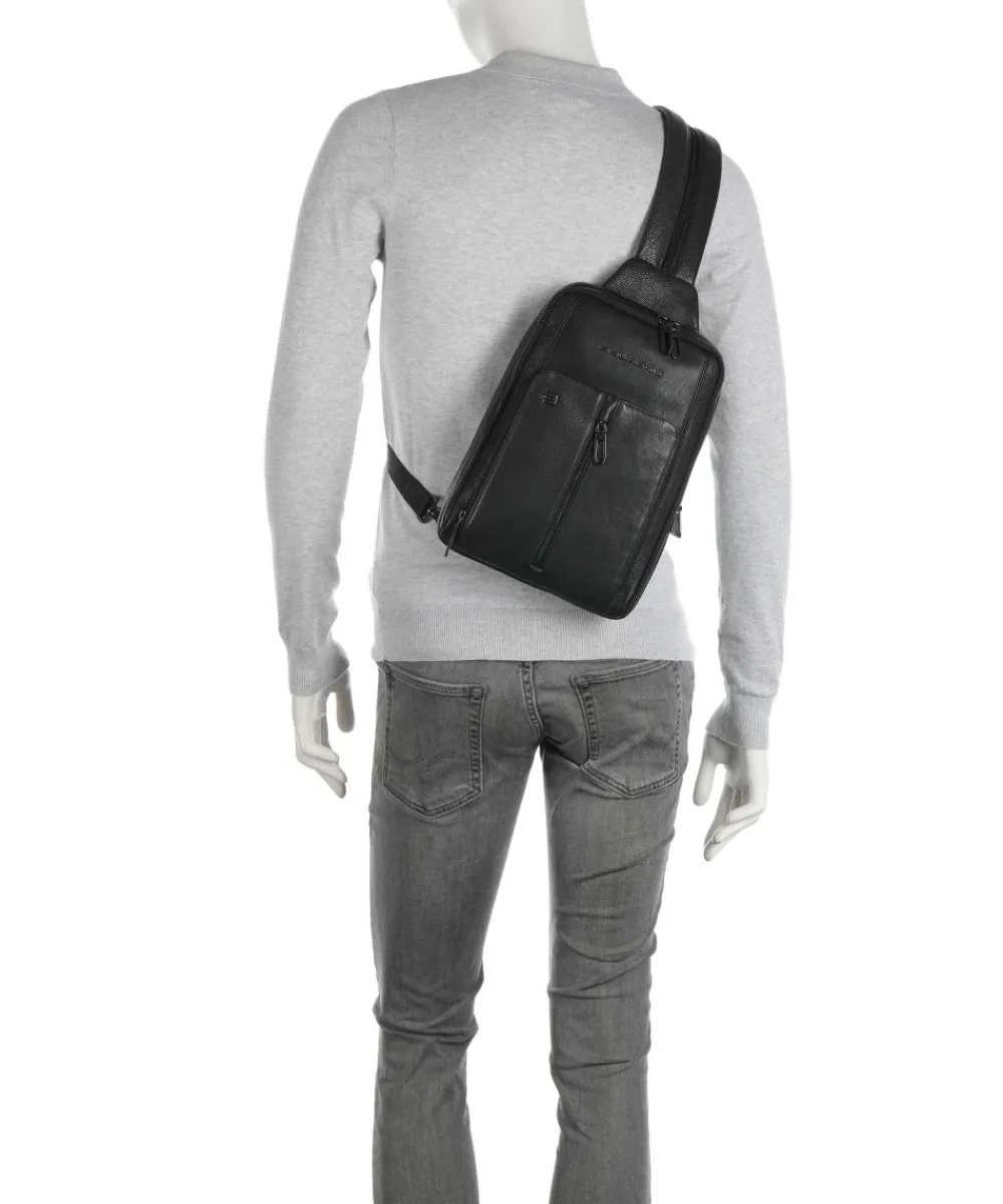 Piquadro Wollem Sling bag 10″ grained cow leather black Sale